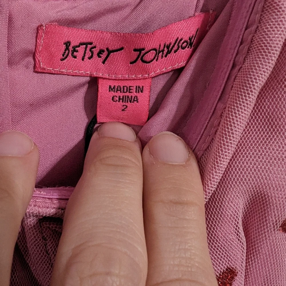 ✨Viral✨ Betsey Johnson dress! Pink with red hearts tulle underwire zip up size 2 - Picture 4 of 9